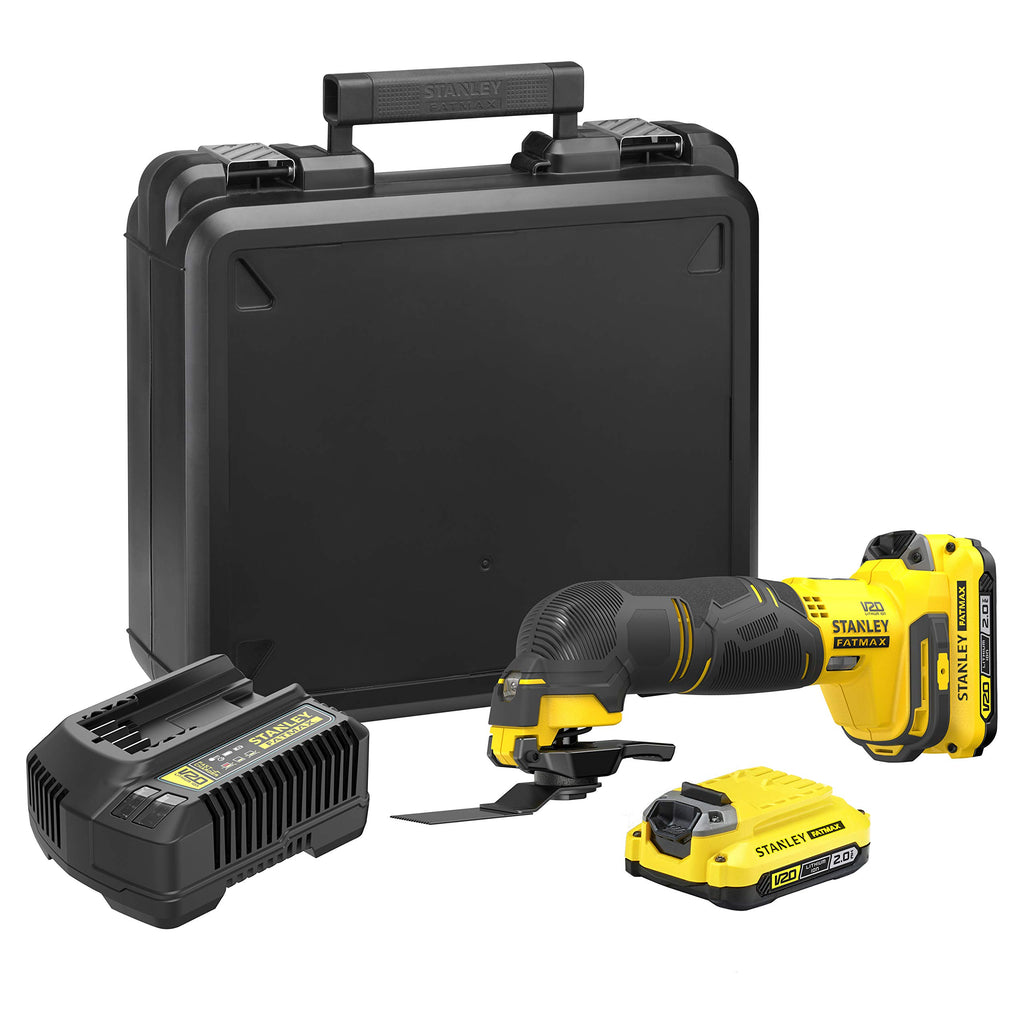 Stanley FatMax 18V Akku-Multifunktionswerkzeug SFMCE500D2K (2.0 Ah, Schleifer, Säge & Universalmesser in einem Gerät – Oszillierendes Werkzeug, inkl. 20-tlg. Zubehör, 2x Akkus, Ladegerät, Koffer)