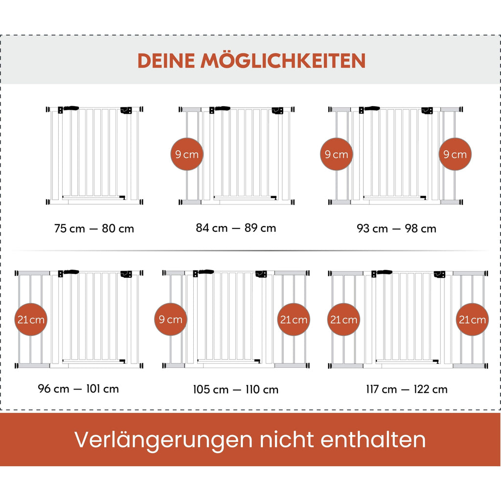 hauck Clear Step Autoclose 2, Weiß - Kinderschutzgitter Hundegitter Verstellbare Breite 75-80cm, 77cm Hoch, Selbstschließend, Flacher Einstieg, Beidseitige Einhand Öffnung, ohne Bohren