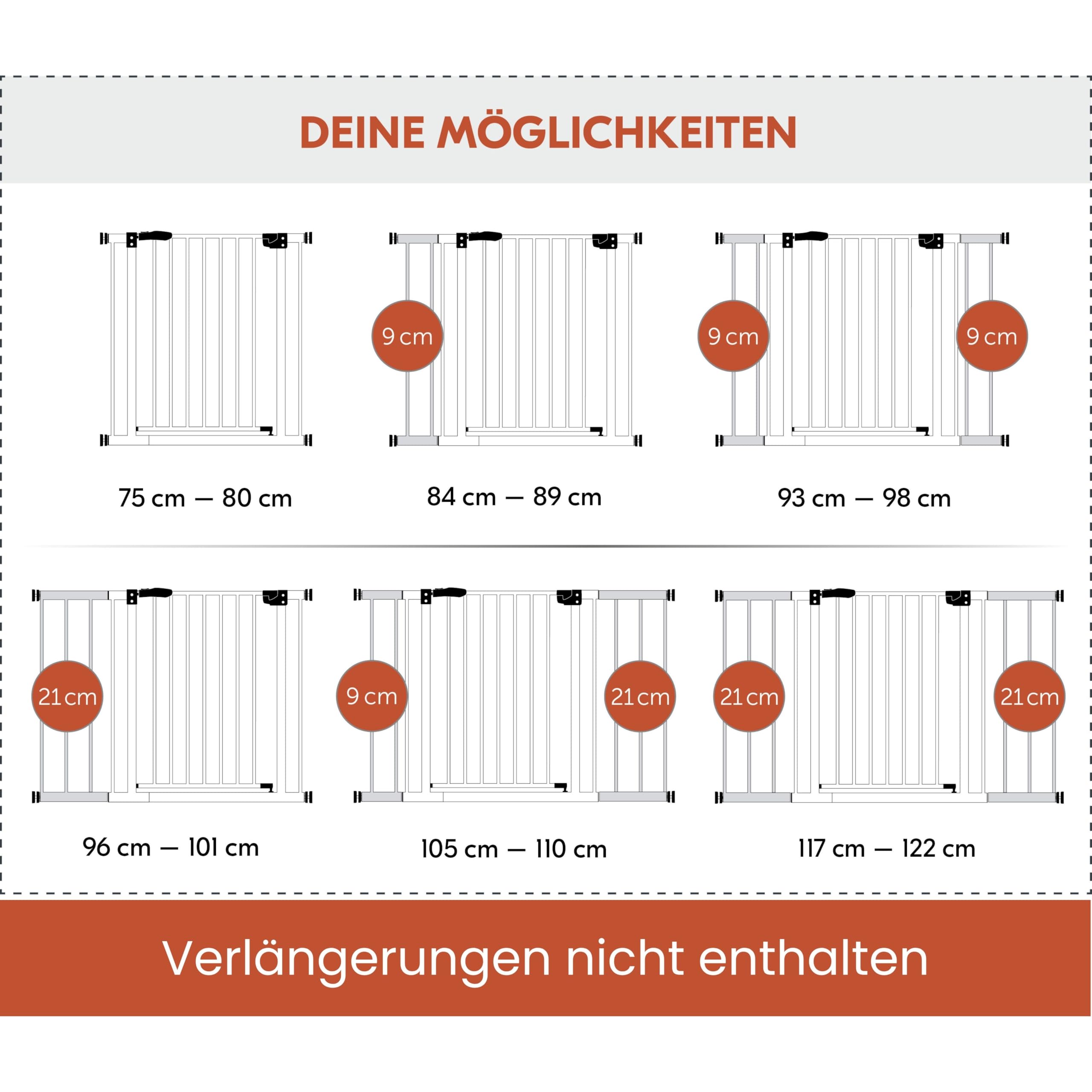 hauck Clear Step Autoclose 2, Weiß - Kinderschutzgitter Hundegitter Verstellbare Breite 75-80cm, 77cm Hoch, Selbstschließend, Flacher Einstieg, Beidseitige Einhand Öffnung, ohne Bohren
