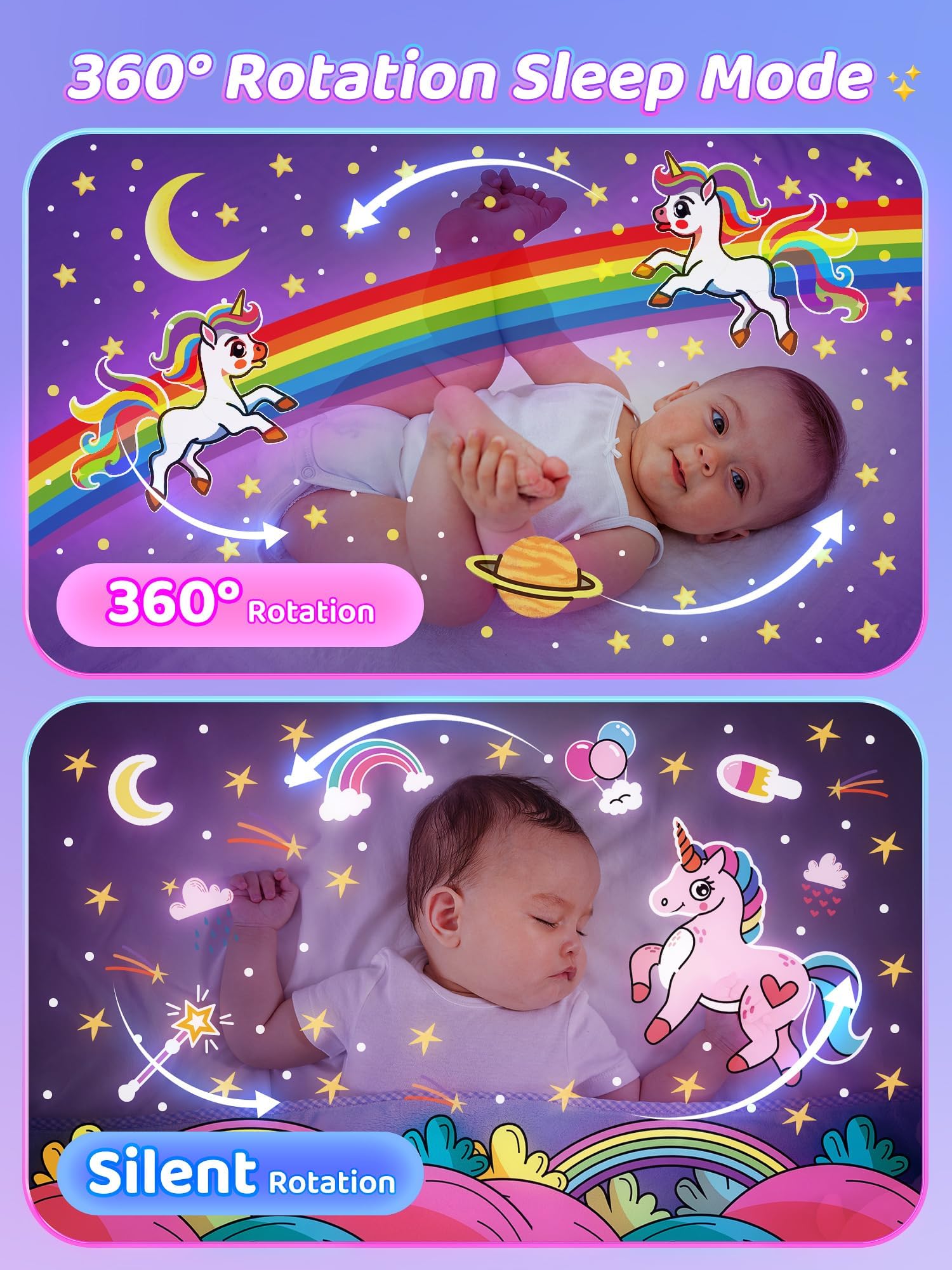 One Fire 【Geschenkbox】 Sternenhimmel Projektor Kinder mit 15 Filmen & 15 Musik – 360° Drehbare, Fernbedienung Timer, Einhorn Spielzeug für Mädchen 3-9 Jahre, Kinderzimmer Deko Geschenk