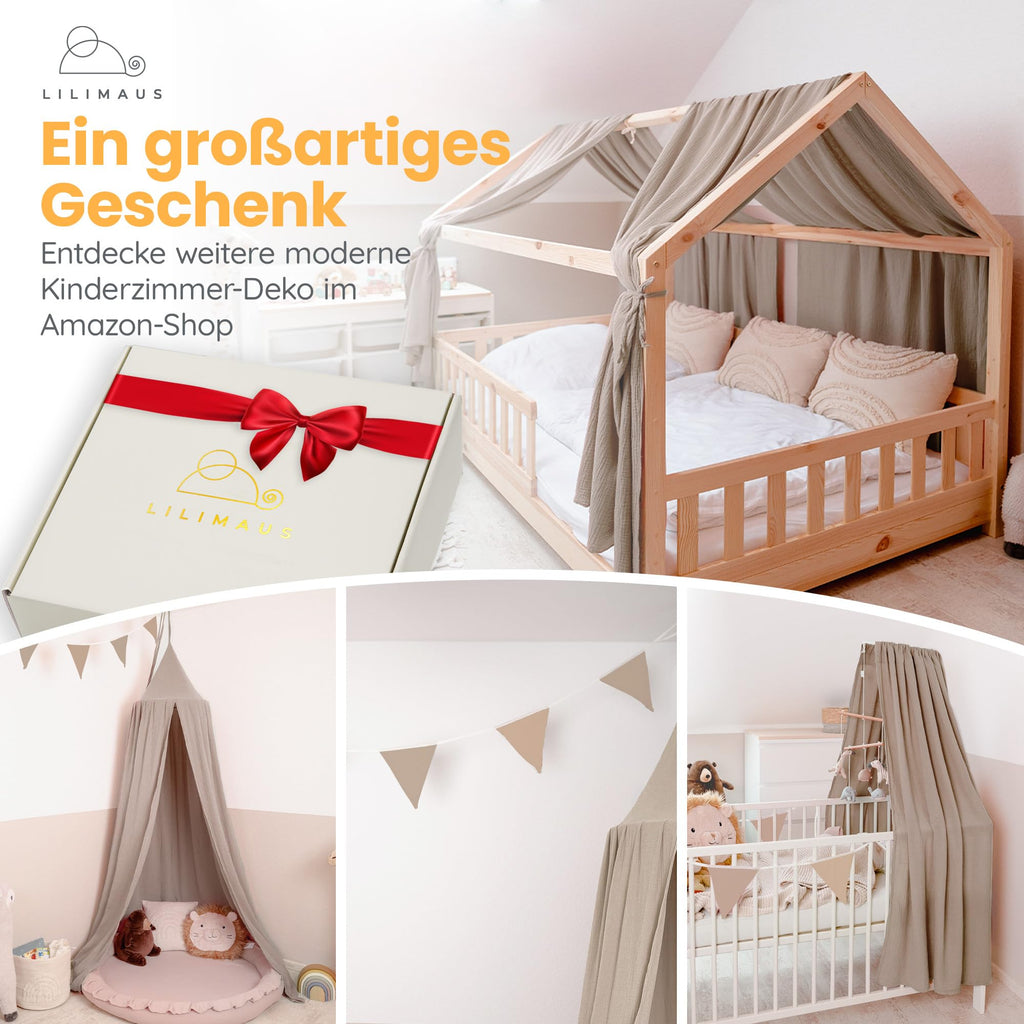 lilimaus Hausbett Himmel [in 12 Farben] Betthimmel Hausbett aus 100% Baumwolle Musselin - Stoffhimmel für Hausbett Deko Mädchen & Jungen - Himmel für Hausbett Kinder - Bett Vorhang Kinderbett