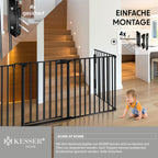 KESSER® Kaminschutzgitter mit Tür 305 cm Metall Ofenschutzgitter Laufgitter Laufstall Absperrgitter Tierschutzgitter Türschutzgitter für Kinder-Sicherung, 5-teilig Elemente (je 60 x 75 cm) Schwarz