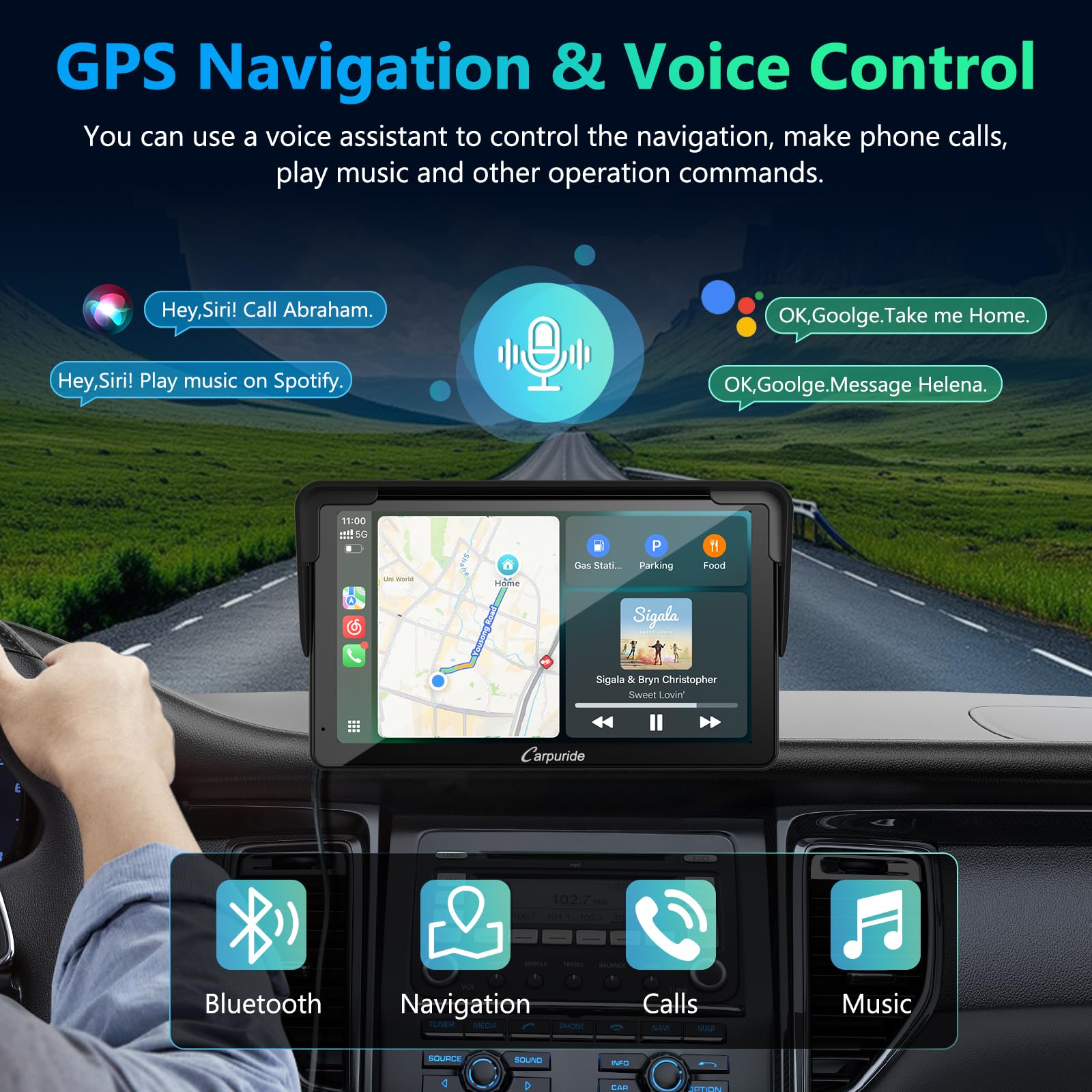Carpuride Carplay Screen, Tragbares Kabelloses Carplay und Android-Auto, 7 Zoll 1080P HD-Touchscreen-Radio mit BT 5.0, Spiegel-Link-Unterstützung, LKW, Wohnmobil, Armaturenbrett-Halterung