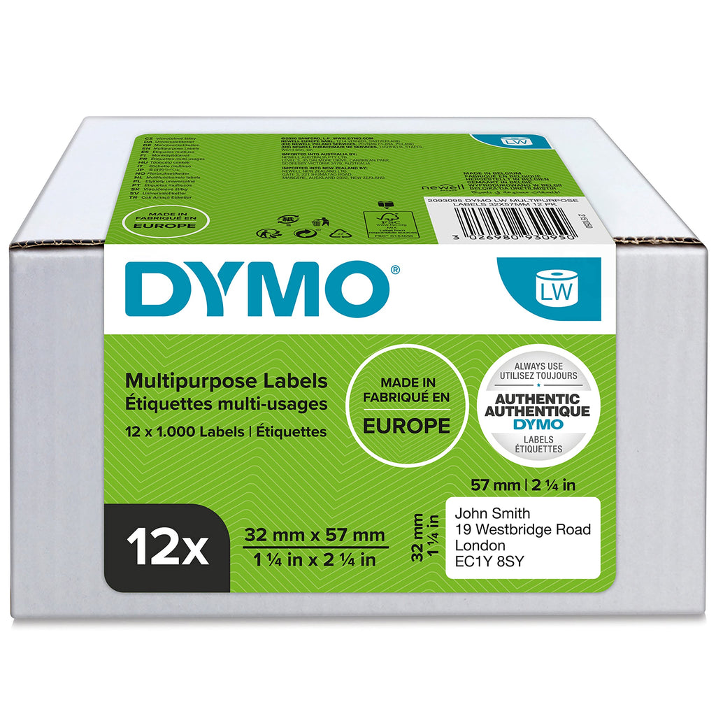 DYMO Original LabelWriter Mehrzwecketiketten | 57 mm x 32 mm | Rolle mit 1.000 leicht ablösbaren Etiketten | selbstklebend | für LabelWriter Etikettendrucker und Beschriftungsgerät