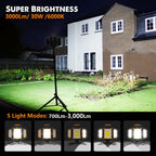 SYLSTAR LED Strahler Akku 30W, 3000LM Super Hell Baustrahler mit Magnet, 5 Lichtmodi und Powerbank, Drehbare Tragbare Wasserdichte Wiederaufladbare Arbeitsleuchte für Garage, Werkstatt