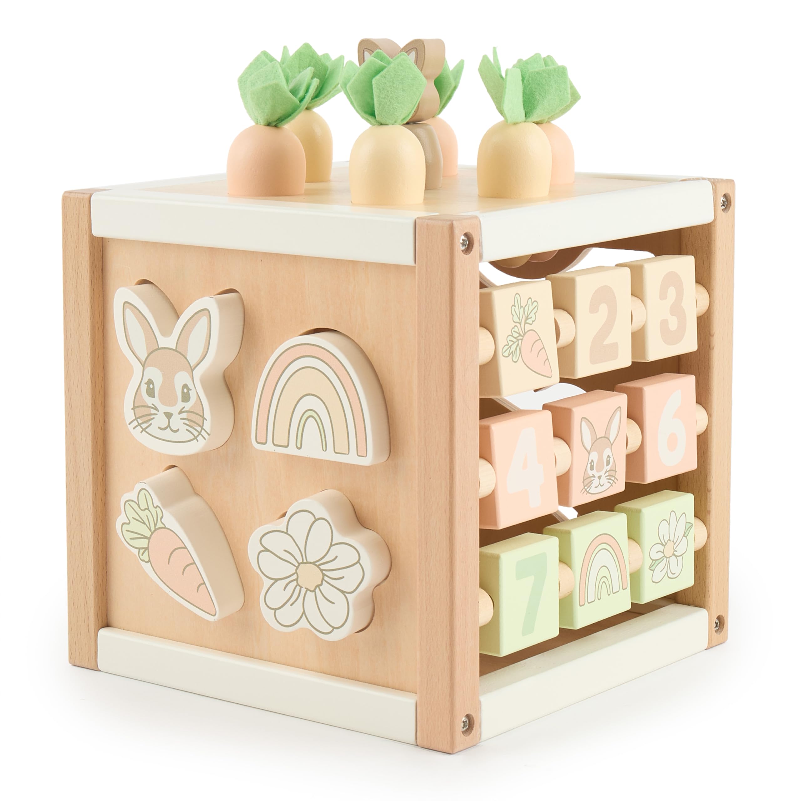 Bieco Motorikwürfel Hase Fine XXL nachhaltiges Holz FSC® | Spielwürfel Baby | Motorikwürfel ab 1 Jahr Activity Würfel Activity Center Montessori
