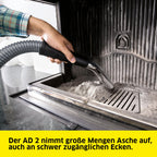 Karcher Asche- und Trockensauger AD 2, Nennleistungsaufnahme: 600 W, Metallbehälter: 14 l, Saugschlauch: 1,2 m, integrierte Filterabreinigung, Flachfaltenfilter, Metall-Grobschmutzfilter