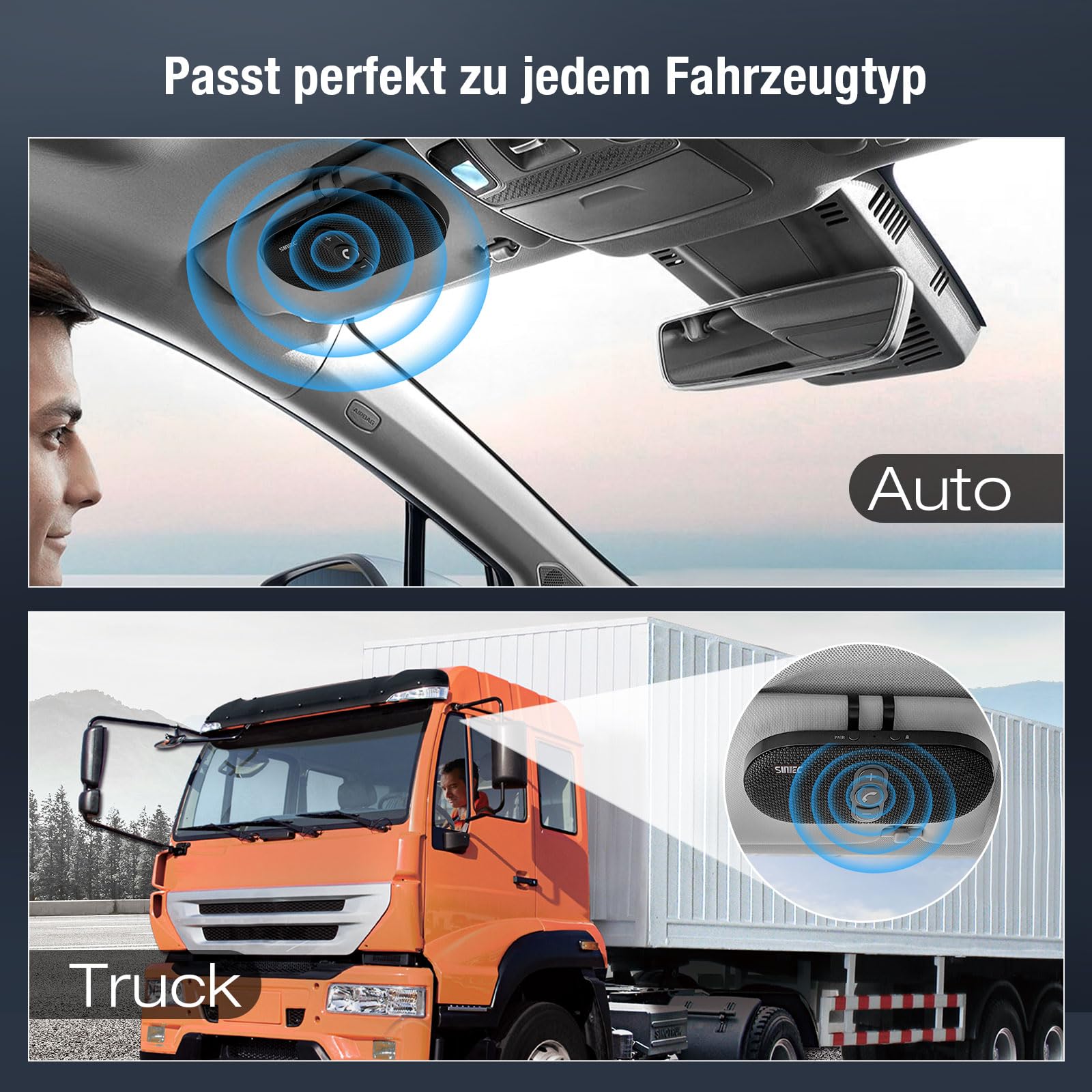 Freisprecheinrichtung für Auto Bluetooth 5.1 mit Clip Wireless Freisprechanlage Verbindet mit Siri & Google Assistant Unterstützung Auto EIN Aus Lauter 6W Lautsprecher für GPS Musik Telefon, Schwarz