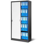 Jan Nowak Aktenschrank Büroschrank mit Schiebetüren Metall 4 Fachböden Pulverbeschichtung Abschließbar 185 cm x 90 cm x 40 cm (Anthrazit-Weiß)