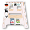 VERGLEICHSSIEGER - Alason® Tritthocker Klappbar 39 cm, Belastbar bis 200 kg – Mit Aufhängehaken & Aufbewahrungstasche – Platzsparender, Faltbarer Hocker in Weiß/Beige für Zuhause, Küche, Bad & Garage