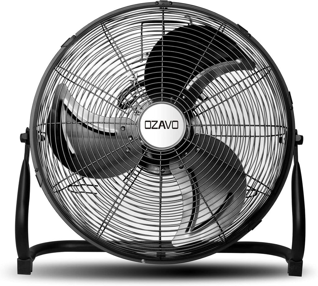 OZAVO Standventilator, Windmaschine ⌀50 cm mit 3 Laufgeschwindigkeiten, Bodenventilator Power, Tischventilator Metall, Luftkühler, verstellbare Neigungswinkel, 100W, Schwarz