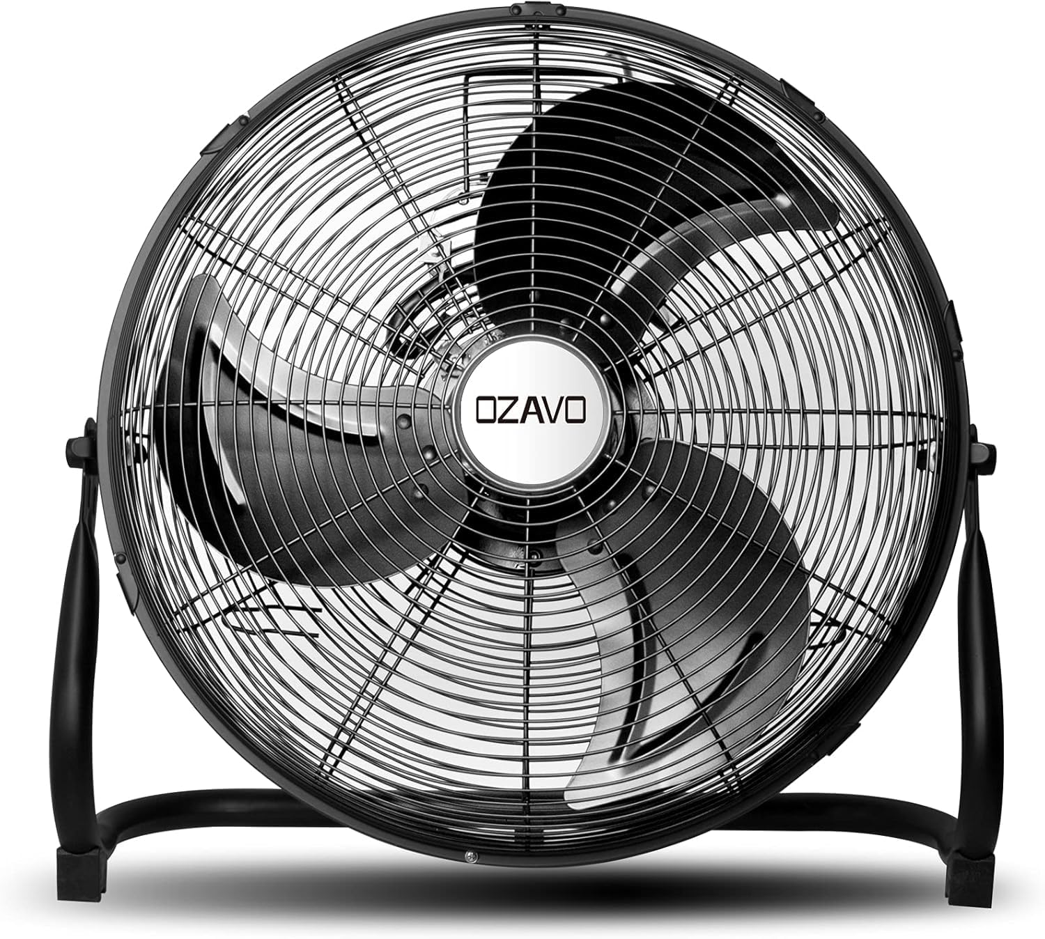 OZAVO Standventilator, Windmaschine ⌀50 cm mit 3 Laufgeschwindigkeiten, Bodenventilator Power, Tischventilator Metall, Luftkühler, verstellbare Neigungswinkel, 100W, Schwarz