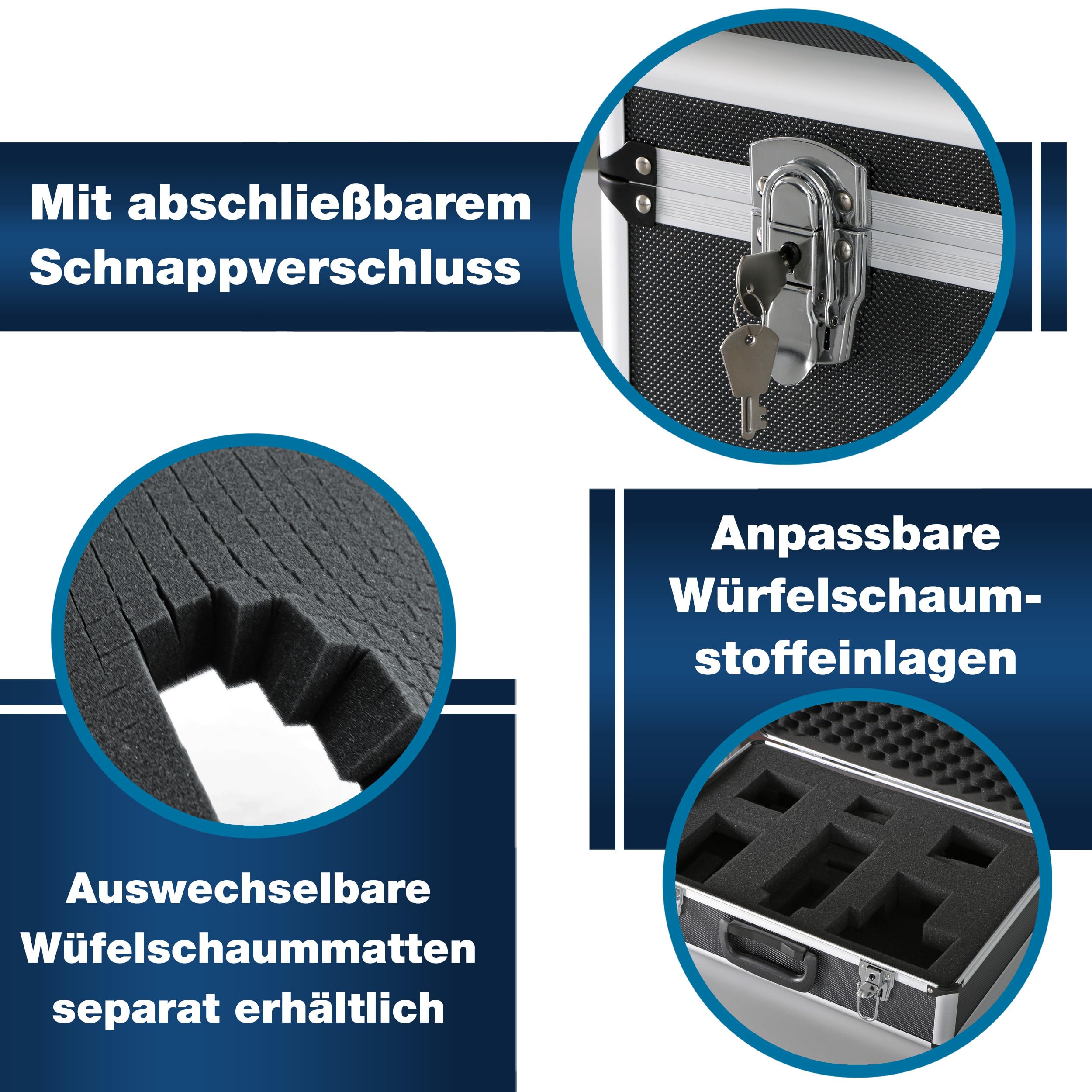 PeakTech Universalkoffer P 7305 – abschließbarer Universal-Transportkoffer mit Würfelschaumstoff – tragbarer Fotokoffer – robuster Koffer mit Schutz vor Regen und Staub – Groß (405 x 330 x 150 mm)