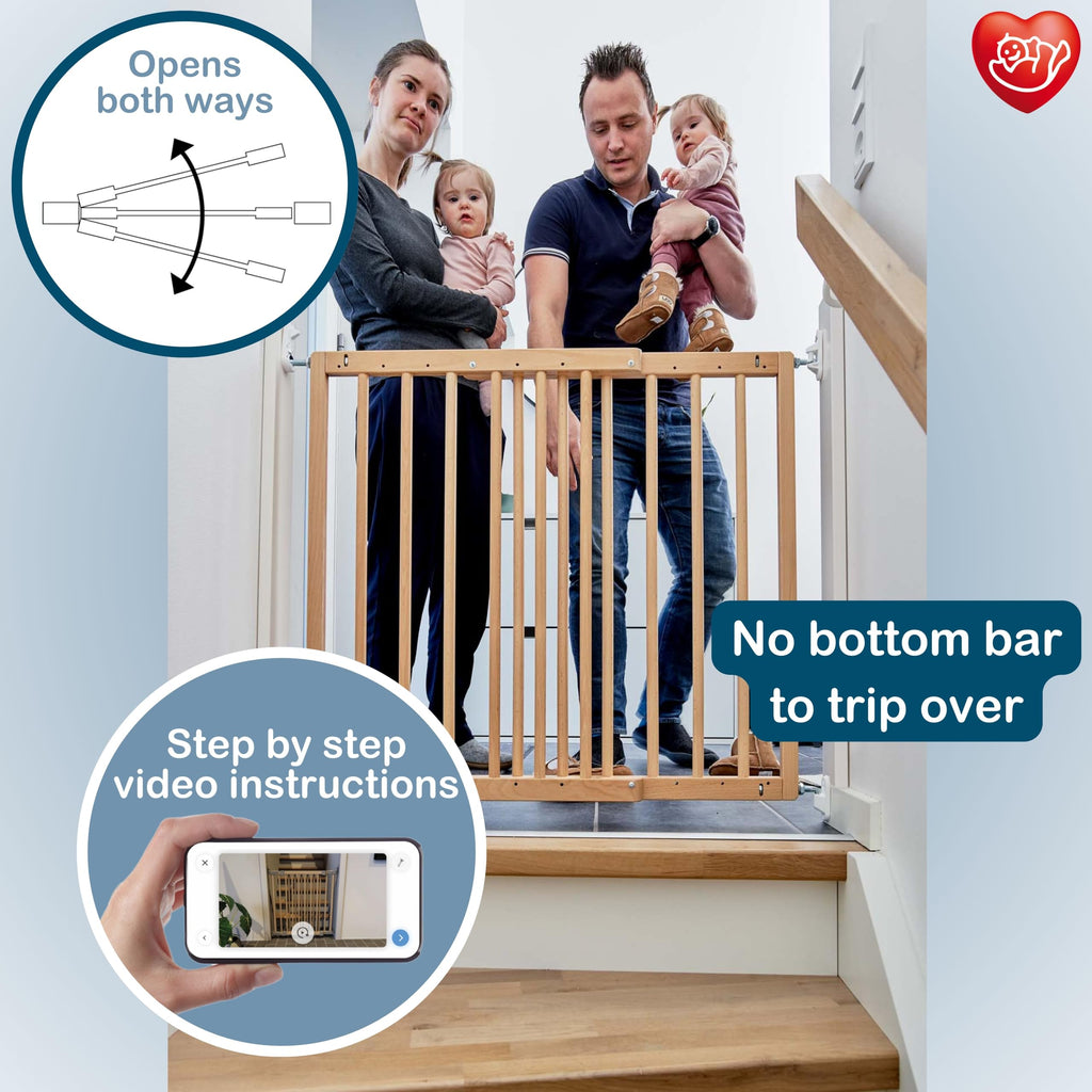 BabyDan Multidan Rolltor aus Holz, ausziehbar, Buche, 60,5—102 cm — Schraubbefestigung