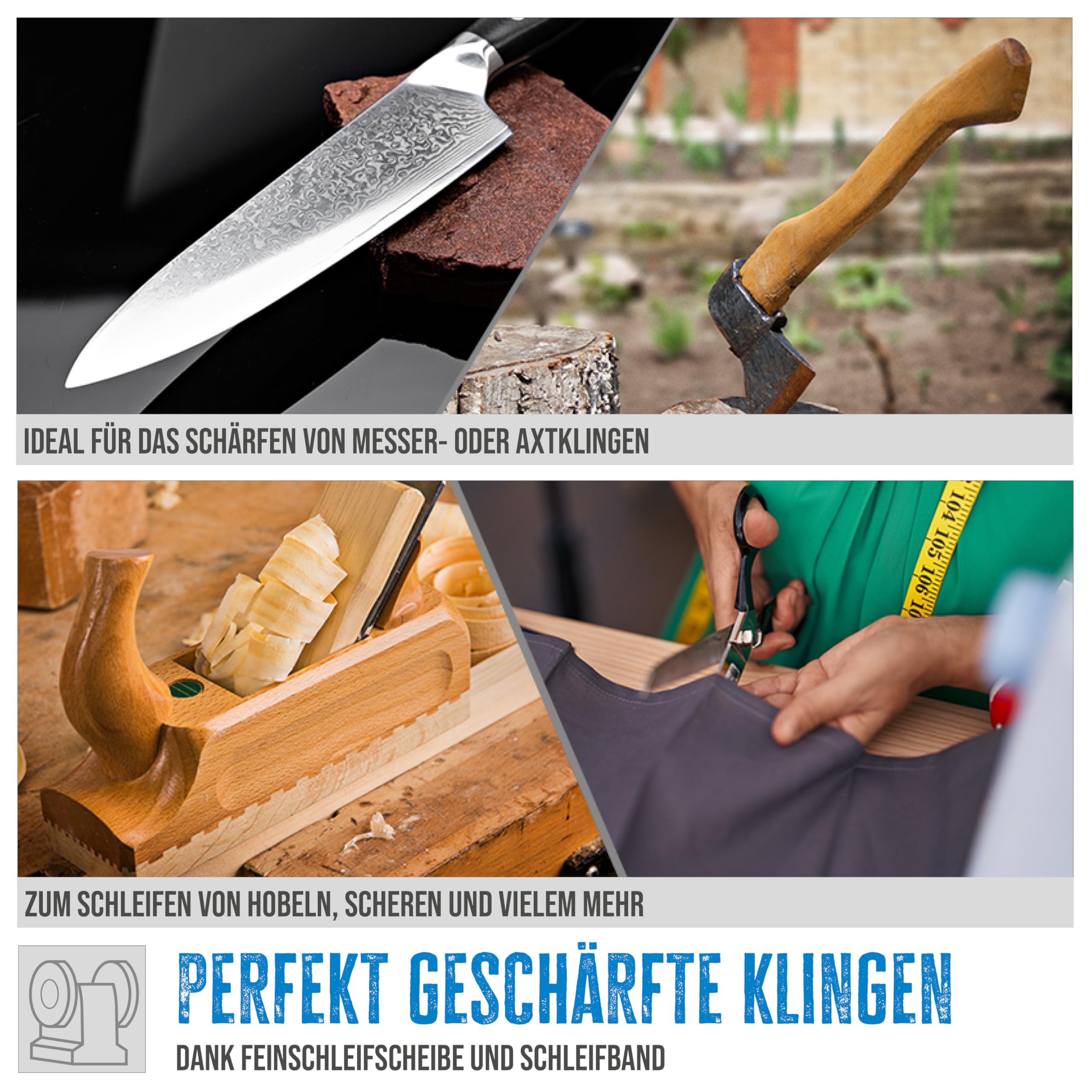 Güde Kombischleifer GKS 150-25 (250 W, 2980 1/min, Kondensatormotor, stabiler Maschinenfuß, Funkenschutzeinrichtung einstellbar, Feinschleifscheibe ø 150 mm 36 K, Schleifband 50x686 mm 80 K)