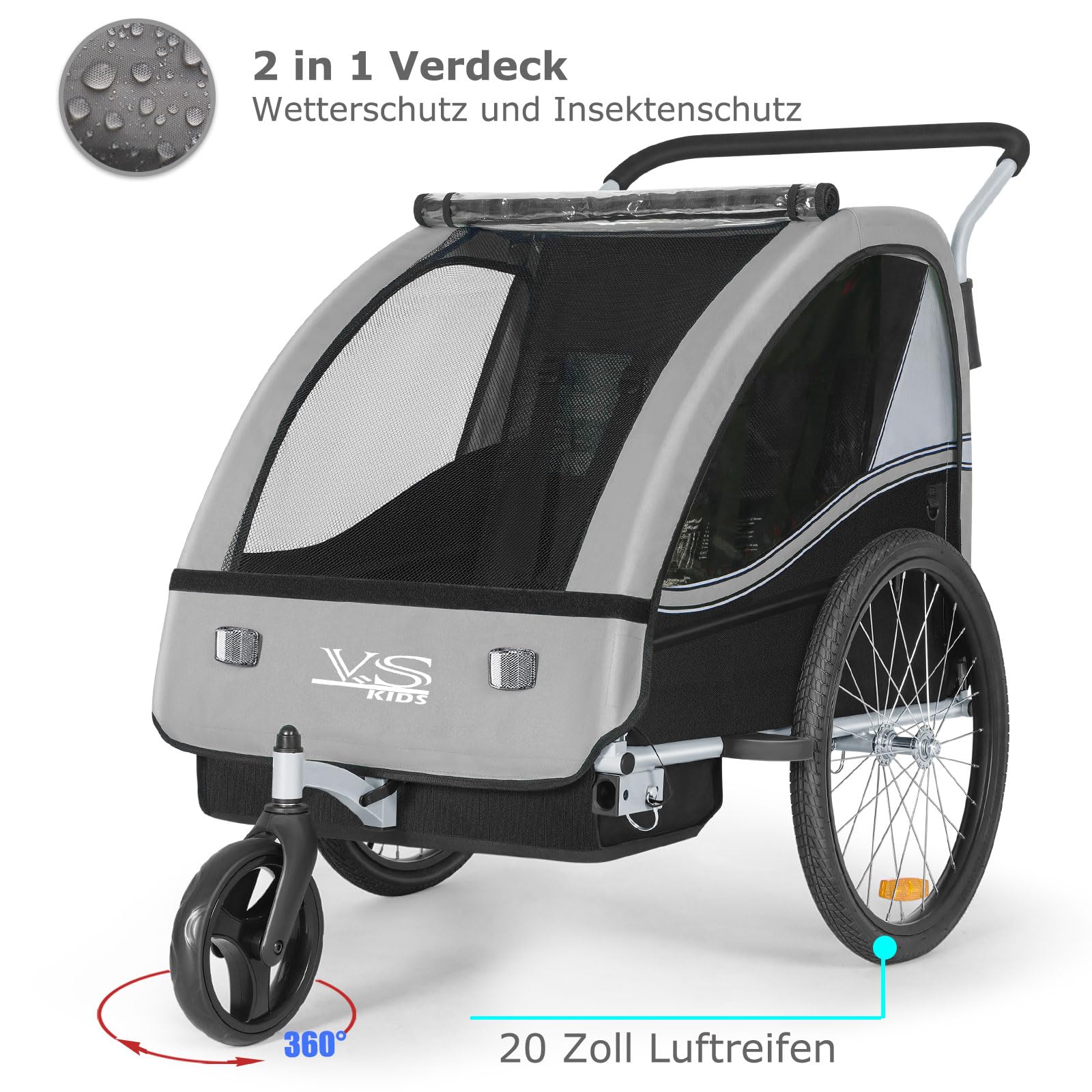 Tiggo VS 2 in 1 Kinderanhänger Fahrradanhänger Anhänger mit Buggy Set Jogger 50202 (Grau)