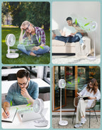 Primevolve 8" Oszillierender Tisch-und Standventilator mit Fernbedienung, Tragbarer Faltbarer Travel Fan für Outdoor Reise Camping, 7200mAh Akku Batterie Ventilator Leise für Schlafzimmer Büro (Weiß)