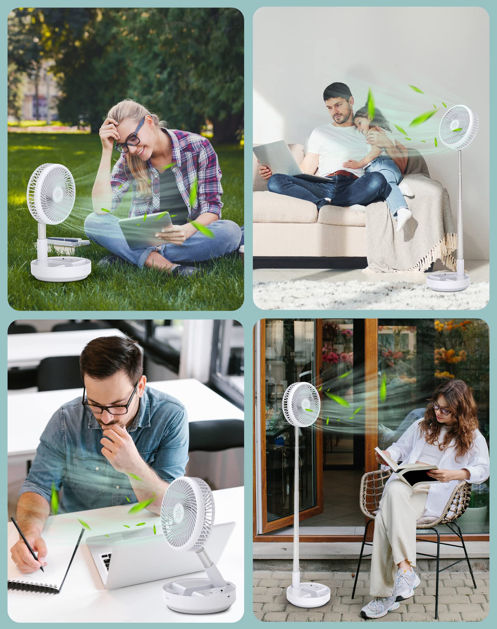 Primevolve 8" Oszillierender Tisch-und Standventilator mit Fernbedienung, Tragbarer Faltbarer Travel Fan für Outdoor Reise Camping, 7200mAh Akku Batterie Ventilator Leise für Schlafzimmer Büro (Weiß)