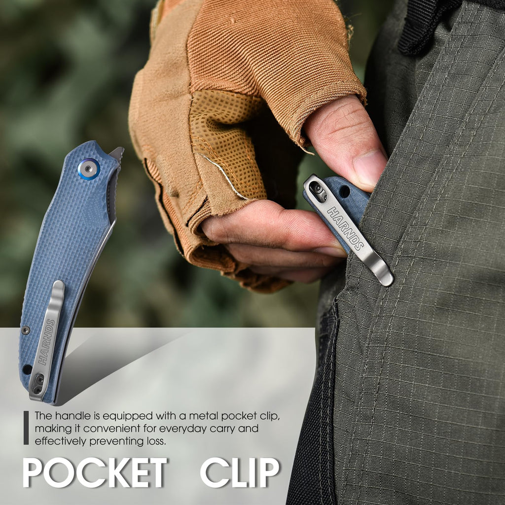 Harnds Taschenmesser Klappmesser Front Flipper mit D2 Stahlklinge und G10 Griff, Premium EDC Messer mit Taschenclip für Outdoor Angeln Überleben (Grau-Grau Titan)