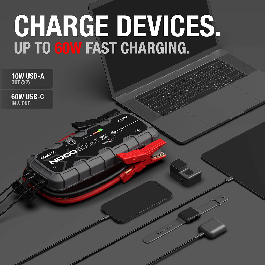 NOCO Boost X GBX155: 4250A UltraSafe Starthilfe Powerbank – 12V Lithium-Starthilfegerät & Starterkabel – Tragbarer Booster für Benziner bis 10,0L & Diesel bis 8,0L