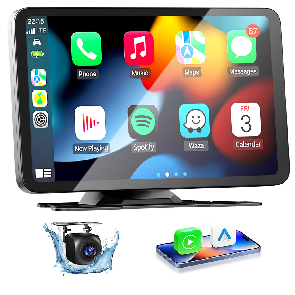 Carplay Android Auto Display 7 Zoll Touchscreen Car Play Bildschirm mit Rückfahrkamera Carplay-Autoradios mit siri/Googlee Assistant,GPS Navigation,Bluetooth,Mirror Link