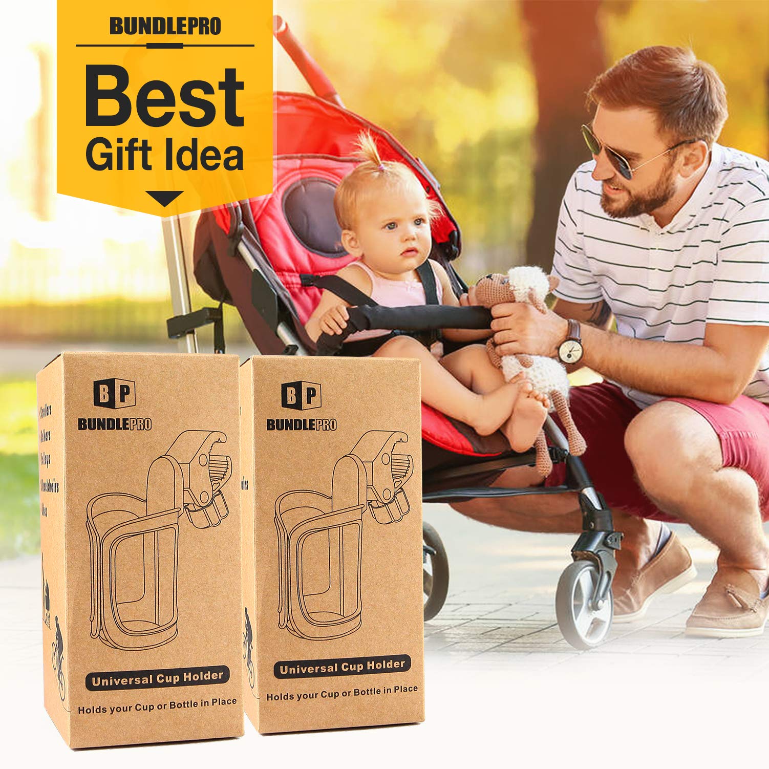 BUNDLEPRO Getränkehalter für Kinderwagen,Universal Getränkehalter für Fahrrad, 2 Stücke,360 Grad Rotation, Flaschenhalter Wasser Becherhalter für Trolleys Mountainbikes,Kinderwagen und Rollstuhl