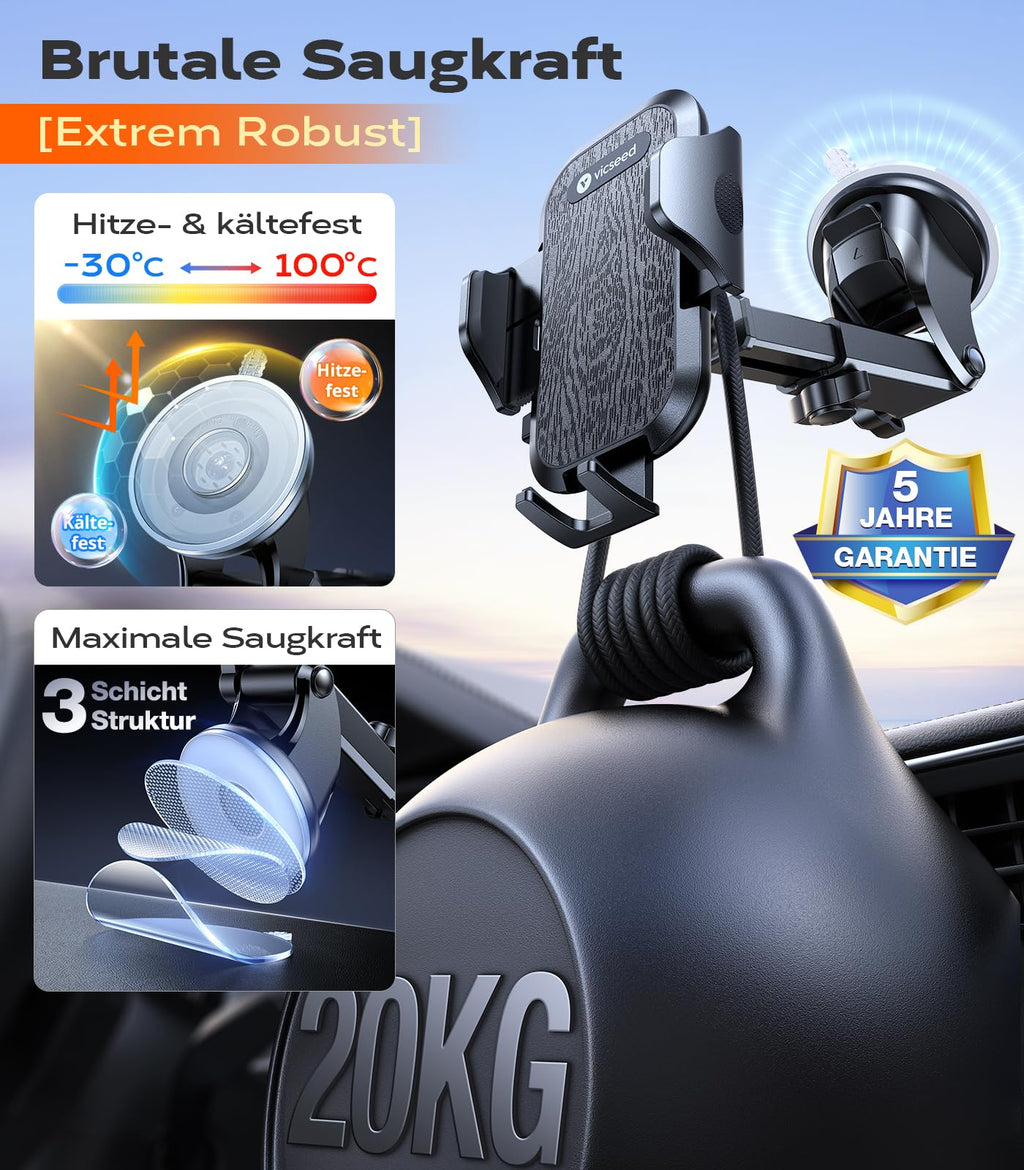 VICSEED 2025 Beste Militärische Handyhalterung Auto [20KG Starker Saugnapf &Metall-Lüftungsclip mit Doppelschloss]360°Drehbare KFZ Handy Halterung Auto Zubehör für iPhone 17 Pro Max Samsung S25 Ultra