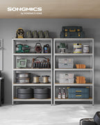 SONGMICS 2 Stück 5 Ebenen Lagerregal Bolzenlose Montage 750 kg Tragkraft 60 x 120 x 200 cm Silber GLR060E02