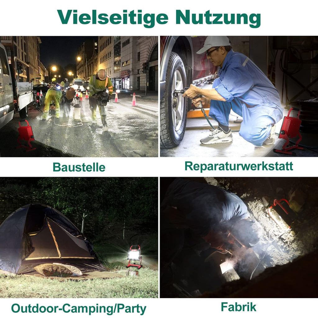HYCHIKA LED Baustrahler 100W, LED Strahler 12000 LM 6500K, 2 Modes Adjustable Brightness, 360° Degree Rotation Wasserdichtes IP65 Arbeitsleuchter Drehbar, 2 m Kabel mit Stecker für Werkstatt Baustelle