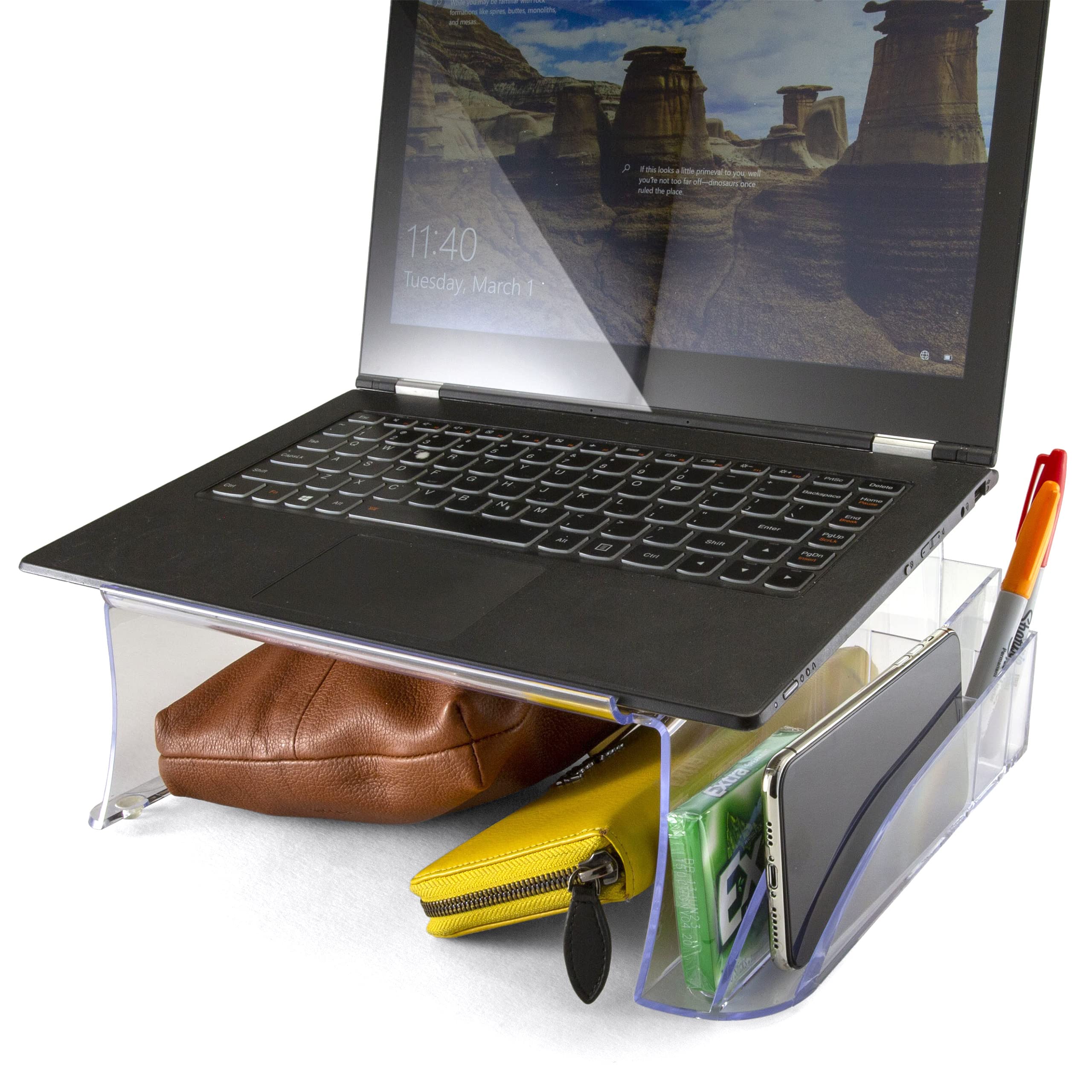 Officemate Telephone Stand, Laptop Stand, Clear Plastic Computer Riser, Laptops Elevator for Desk, Clear (21524)