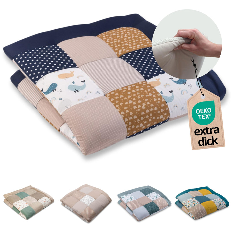 ULLENBOOM Krabbeldecke für Baby 140x140 cm, 100% Oeko-TEX Materialien, Made in EU, Dick & weich gepolstert, Wale - ideal als Babydecke, Krabbelmatte & Spieldecke Baby