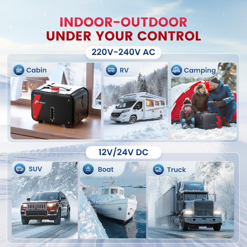 8kW Luft Dieselheizung, 12V/24V DC & 240V AC Diesel Standheizung 0,12–0,45 L/h mit APP & Adapter, 18% höhere Verbrennungseffizienz,10-Stufen-Temperaturregelung, Automatik-Start-Stopp für Auto,LKW,2025