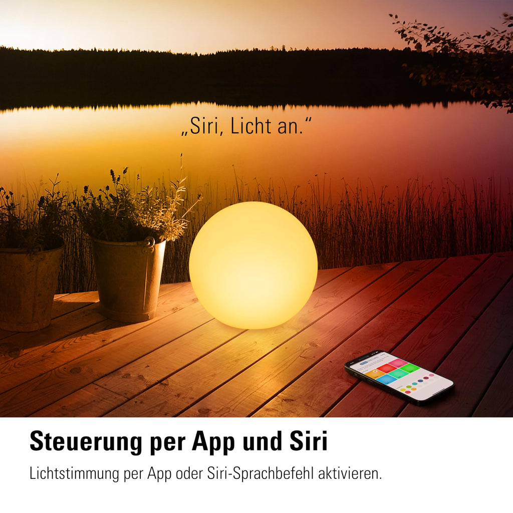 Eve Flare (Apple Home) – Tragbare smarte LED-Kugelleuchte, wasserbeständig, weißes & farbiges Licht, 90 lm, Ø 25 cm, dimmbar, keine Bridge nötig, Bluetooth & Thread, App-Steuerung