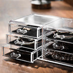 Compactor RAN6044 Make-up- und Schmuck-Aufbewahrungsbox mit 6 Schubladen, transparent, Polystyrol und Stoff, 23,8 x 15 x Höhe 11 cm