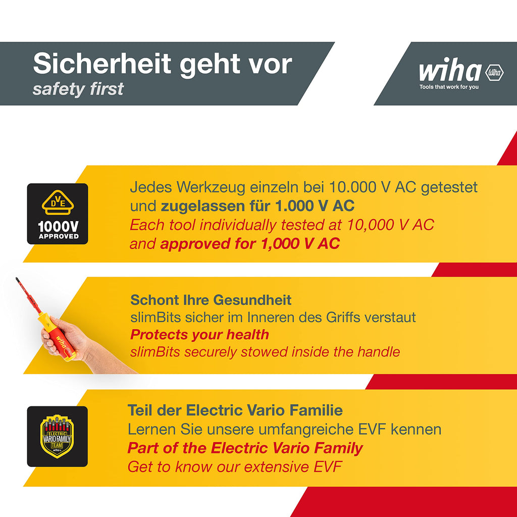 Wiha Schraubendreher Set LiftUp electric 6-tlg. mit verstaubarem Bit Set (38611) I Schraubenzieher Satz mit Bit Magazin aus slimBits für Elektriker, Bithalter, Schlitz/ Kreuzschlitz/ Plusminus