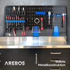 Arebos Werkzeugwand 3-teilige Lochwand Werkstatt | 17-teiliges Hakenset & Halterungen | 117,6 x 59,5 x 2 cm | Werkzeuglochwand aus Metall für Werkstatteinrichtung inkl. Montagematerial | Blau