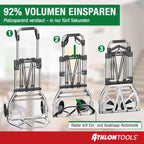 ATHLON TOOLS Schwerlast-Sackkarre klappbar 150 kg TÜV geprüft – Aluminium, große kugelgelagerte Räder mit Soft-Laufflächen, 2 Expanderseile
