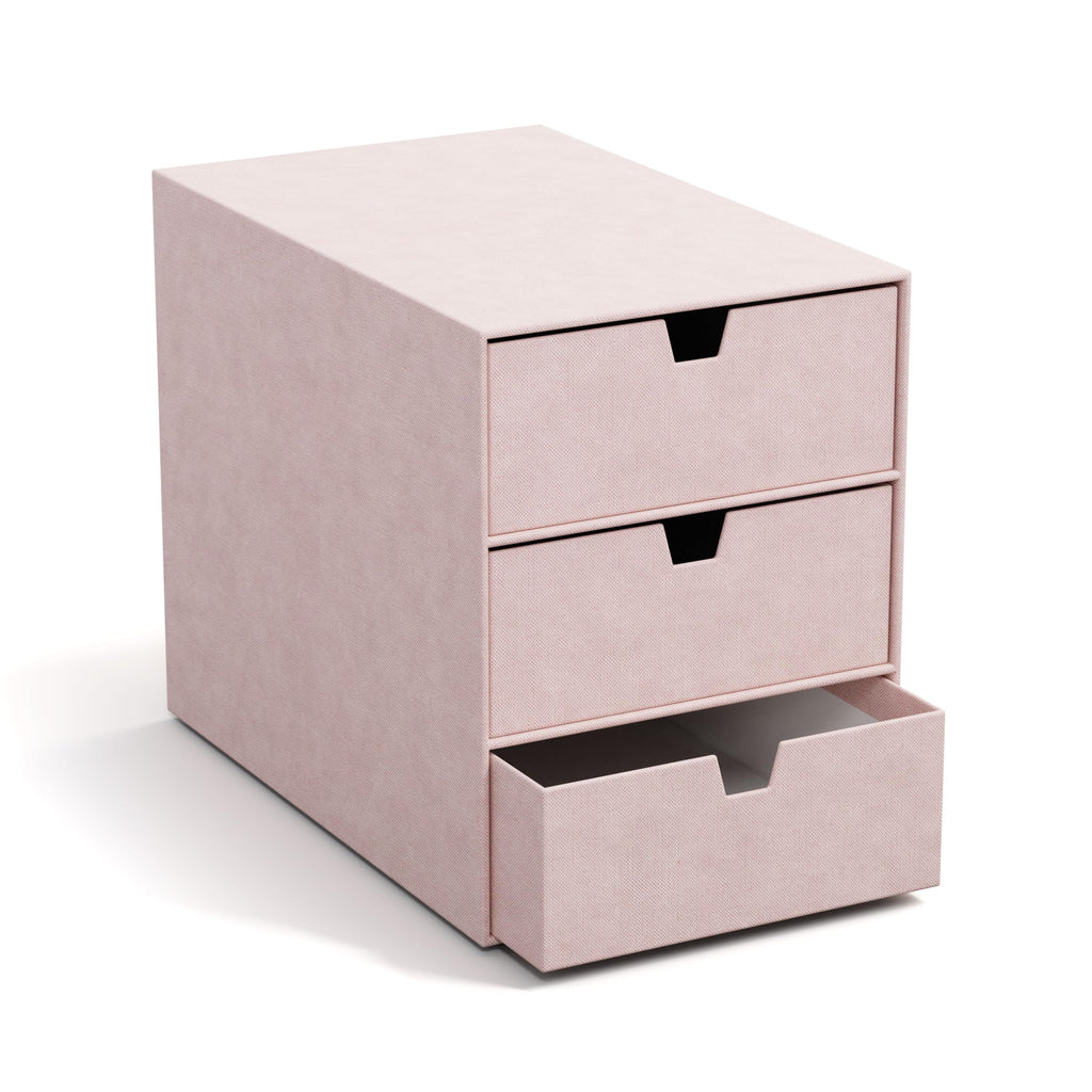 BIGSO INGRID Schubladenbox für Dokumente und Bürobedarf – Schreibtisch Organizer mit 3 Schubladen – Ablagesystem aus 100% recycelter Faserplatte und Papier in Leinenoptik – rosa