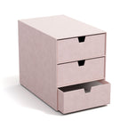 BIGSO INGRID Schubladenbox für Dokumente und Bürobedarf – Schreibtisch Organizer mit 3 Schubladen – Ablagesystem aus 100% recycelter Faserplatte und Papier in Leinenoptik – rosa