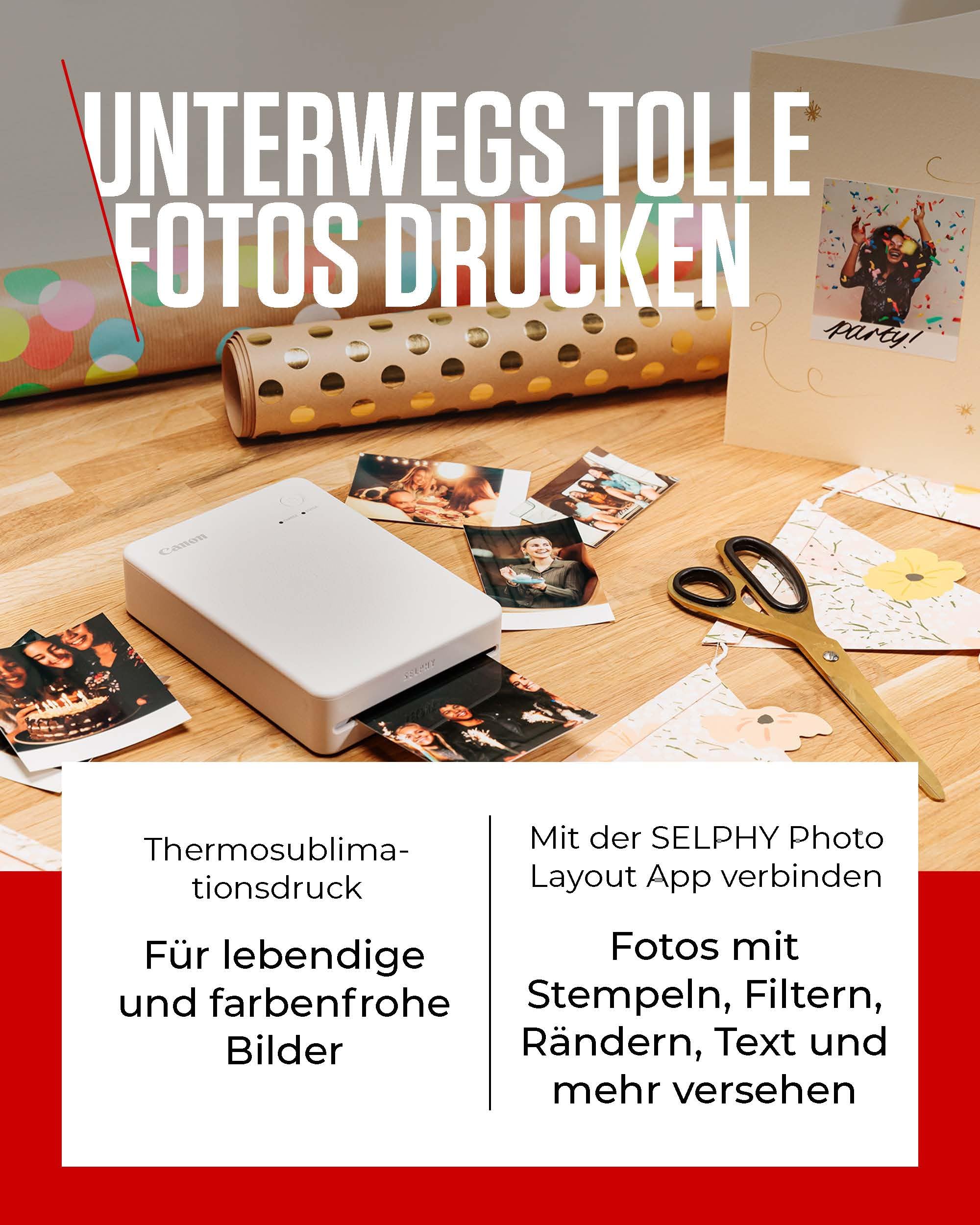 Canon SELPHY QX20 mobiler Fotodrucker – per WLAN direkt vom Smartphone drucken. Thermosublimationsdruck, 2 Größen Stickerpapier und Laden per USB-C - Dunkelgrau (ohne Farband/Papier)