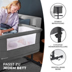 Kinderkraft Neste Grow 3 in 1 Babybett, Beistellbett Baby, Kinderbett ab Geburt für 2 Jahre, mit Matratze Transporttasche Rollen, Höhenverstellung in 5 Stufen, Stahlkonstruktion, Hellgrau