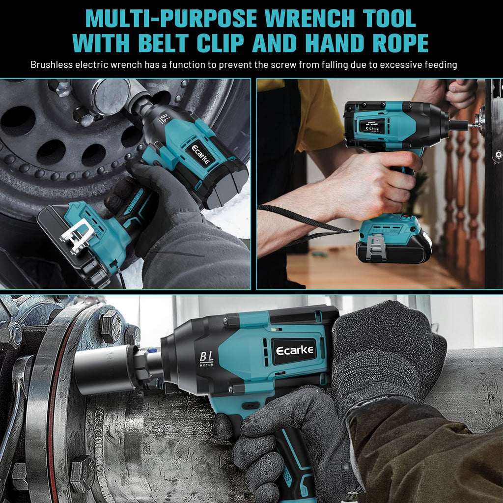 Ecarke 800Nm Akku Schlagschrauber Kompatibel mit Makita 18V Lithium-Akku, 1/2 Zoll Bürstenloser Schlagschrauber mit LED-Licht für Gerüstbau, Autoreifen und Automobilmontage (Ohne Akku und Ladegerät)