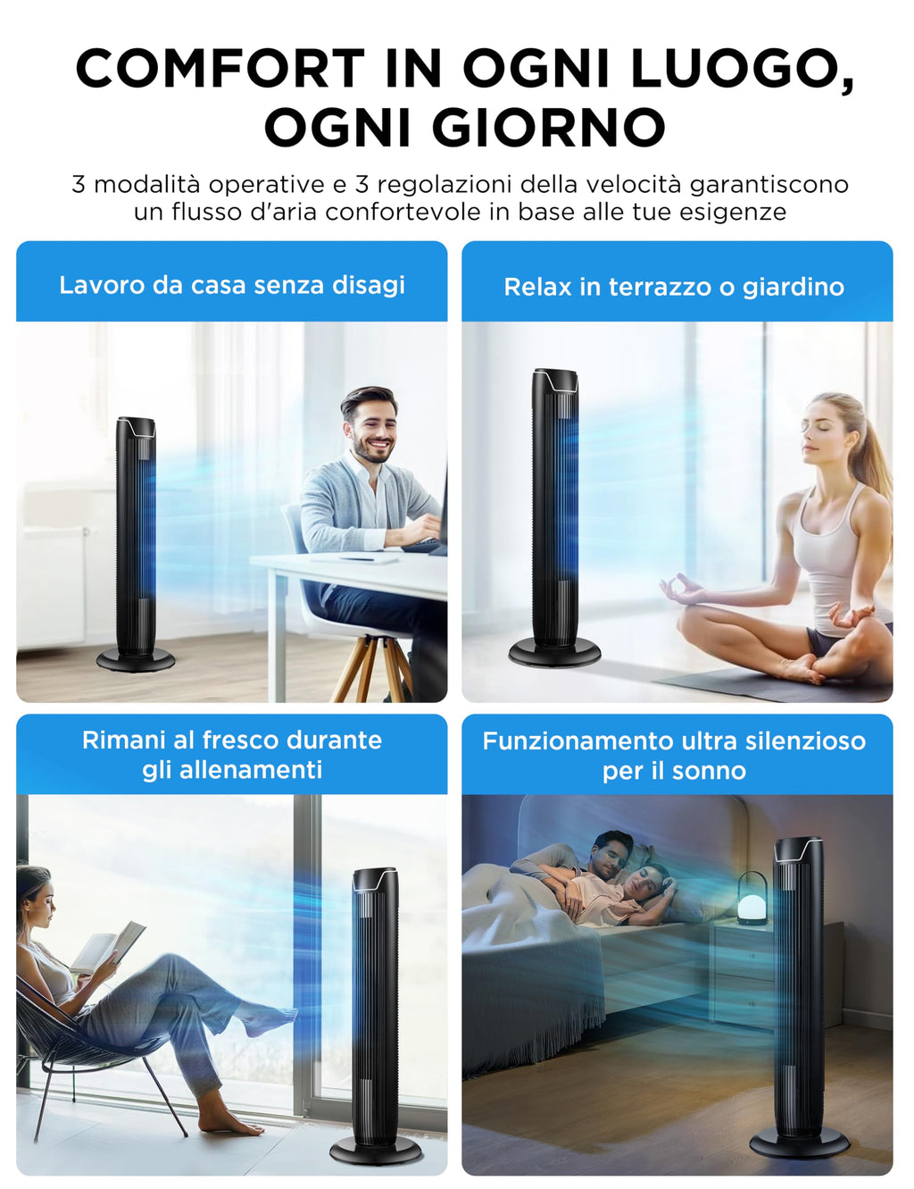 Midea FZ10-17JR Elegant Tower Fan with Remote Control