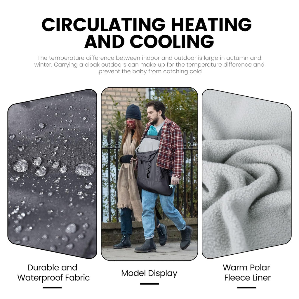 Orzbow Tragecover Babytrage Winter, Universal Wintercover Babytrage, Regenschutz Babytrage mit Aufbewahrungstasche, Abnehmbares Oberteil, Polarfleece-Futter, Wasserdichte, Dunkelgrau-Dino