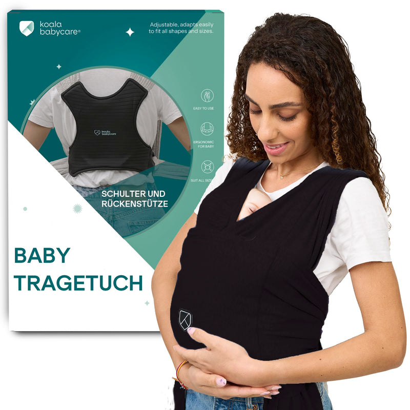 Koala Babycare Tragetuch Baby Neugeborene - Einfach Anzuziehen für Mütter und Väter - Babytrage Multi-Use Bis 9kg - Babytragetuch Schwarz