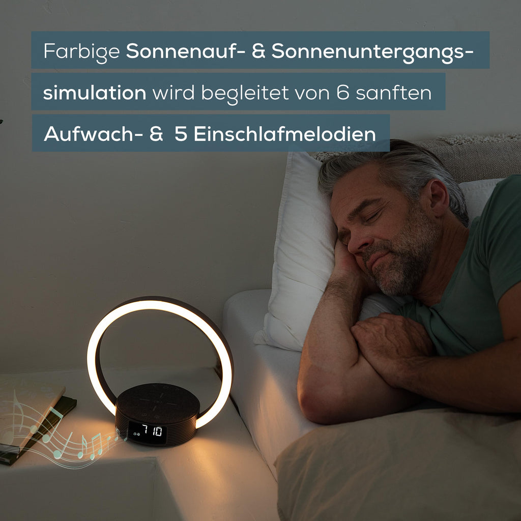 Beurer WL 65 Wake Up + Charge Lichtwecker, Nachttischlampe mit Ladefunktion für Smartphones, Wecker mit Simulation des Sonnenaufgangs für sanftes Aufwachen, dimmbares Nachtlicht mit Farbwechseloption