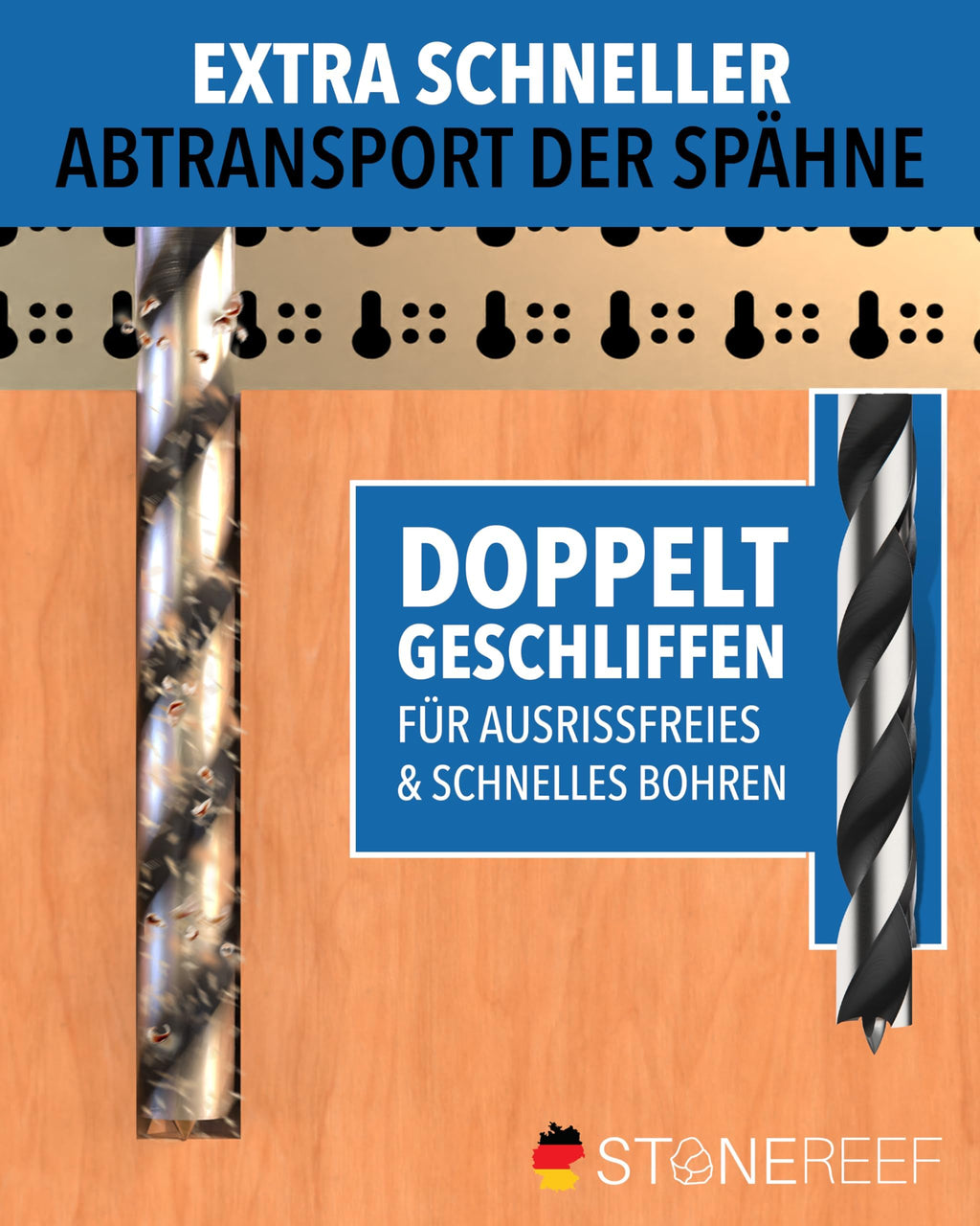Holzbohrer Set lang Profi - [7-teilig inkl. Tasche] - Schlangenbohrer Ø 4mm, 5mm, 6mm, 7mm, 8mm, 10mm, 12mm x 230mm, lange Schalungsbohrer, Balkenbohrer, langer Holzspiralbohrer, Langbohrer