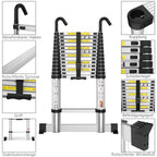 gymount Aluminium Teleskopleiter 4,1 m, Leiter Ausziehbar mit Stabilisator und Abnehmbaren Haken, Klappleiter, Mehrzweckleiter, Stehleiter, Haushaltsleiter, Außenleiter, 150 kg Belastbarkeit