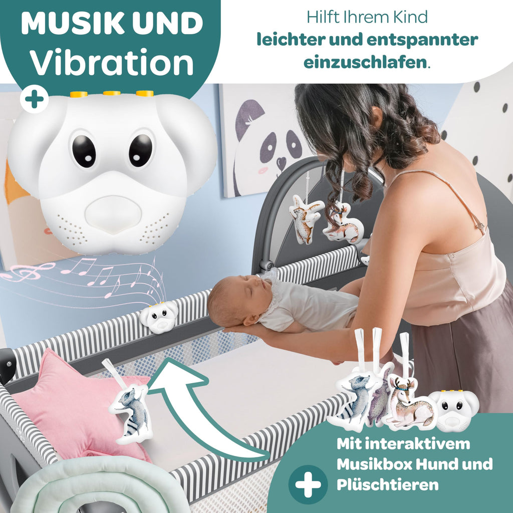 Kidiz® Babybett Reisebett Kinderreisebett klappbar mit Matratze & Räder 120x60, Seiteneingang, Wickelauflage, Moskitonetz & Tragetasche Baby Beistellbett Kinderbett ab Geburt bis 15 kg Grau