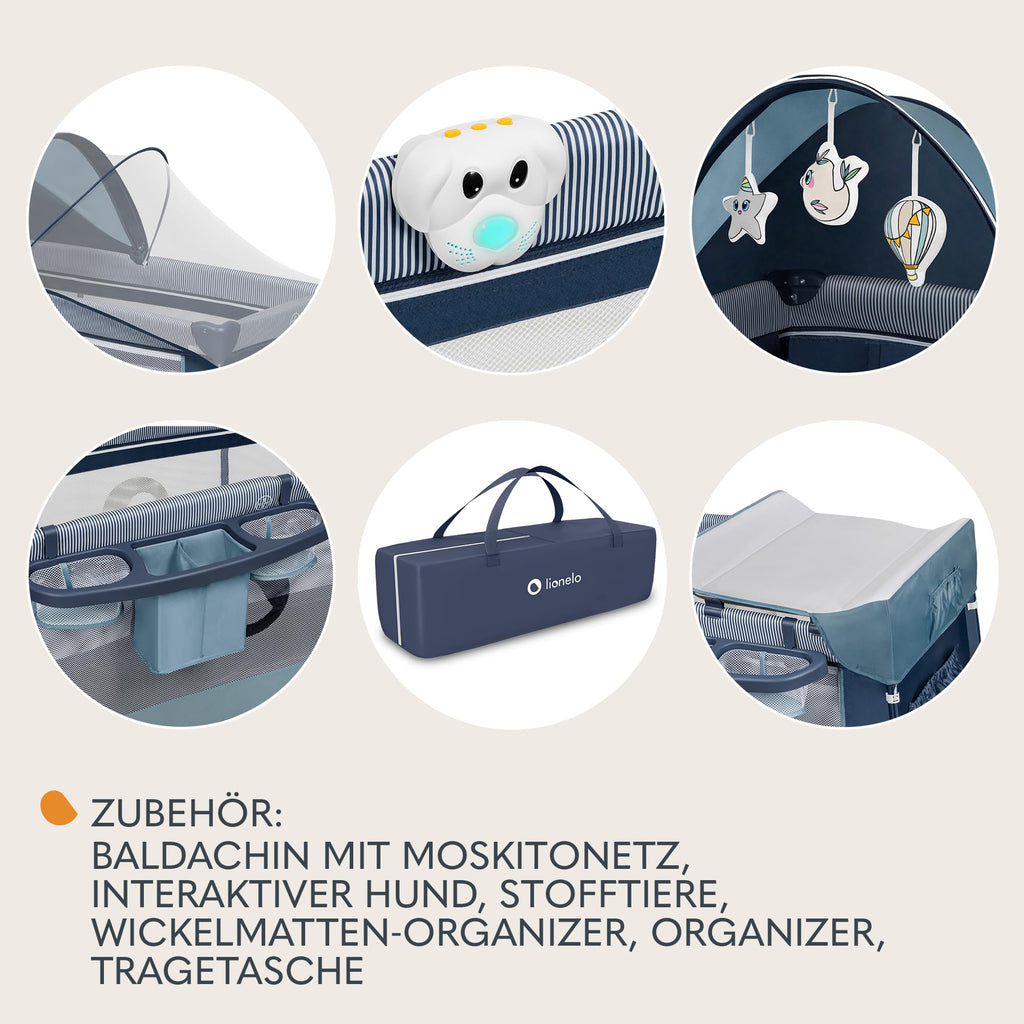 Lionelo Sven Plus 4 in 1 Baby Bett ab Geburt bis 15 kg Wickelauflage Moskitonetz luftige Seitenwände mit Seiteneingang Tragetasche zusammenklappbar